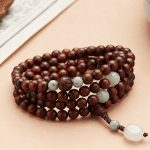 Red Sandalwood Double-Wrap Mala Bracelet with Jade Accents – Grounding & Protection