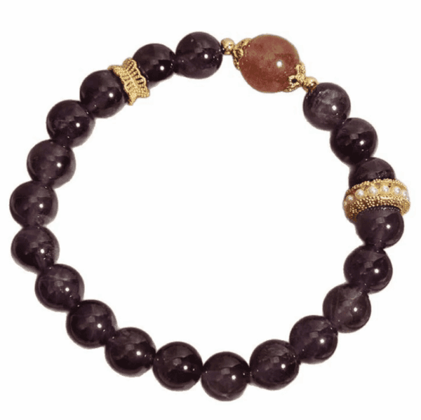 Celestial Romance Bracelet – Amethyst & Strawberry Quartz Grace