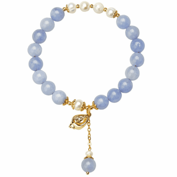 Ocean Grace Bracelet – Aquamarine & Pearl with Lucky Gourd Charm