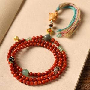 Tibetan-Style 108 Red Agate Mala Necklace – Auspicious Blessings & Love Harmony