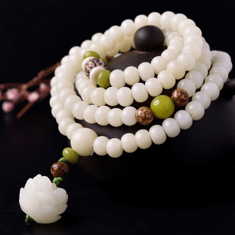 1WhiteJadeBodhiSeedMala-108BeadsBracelet_Necklace_1 White Jade Bodhi Seed Mala - 108 Beads Bracelet/Necklace - Buddha & Karma