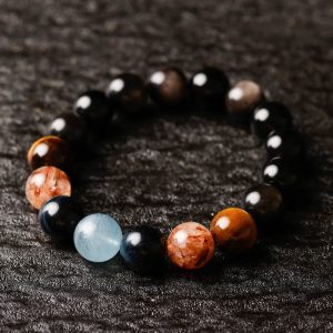 Tiger Eye, Obsidian & Aquamarine Harmony Bracelet – Natural Energy, Protection & Balance