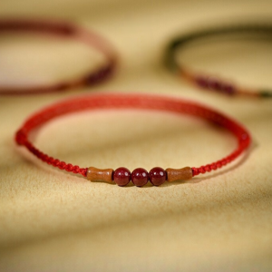 Cinnabar Peachwood Bamboo Red String Bracelet – Minimal Talisman (3 Colors)
