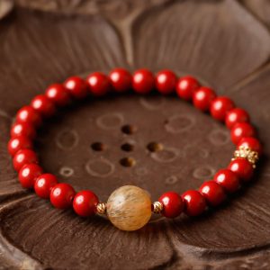 Inclusions White Quartz & Cinnabar Bracelet (Energy Purification Talisman)