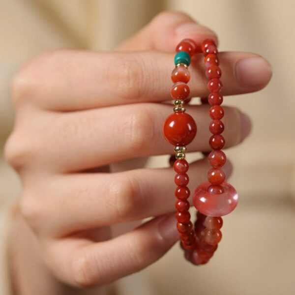 Double-Wrap Red Agate & Watermelon Crystal Bracelet – Women’s Protection & Vitality Talisman