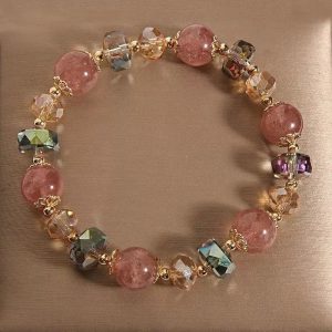 Blossom Charm Bracelet – Strawberry Quartz & Crystal Beads for Love