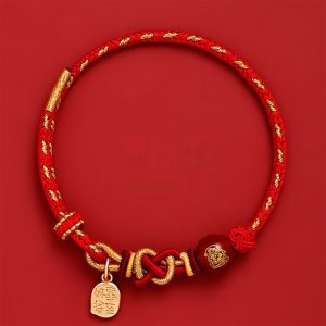 Five-Way Caishen Red String Bracelet – Zodiac Snake Edition (5 Bead Variants)