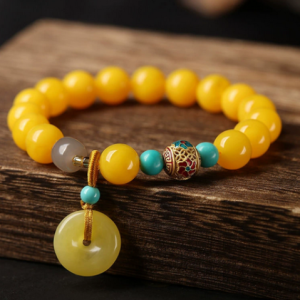 Amber & Turquoise Peace-Disk Bracelet
