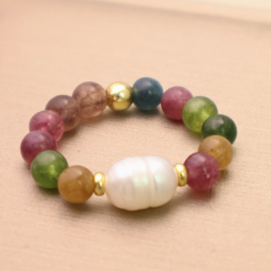 Natural Tourmaline & Pearl Bead Ring – Women’s Harmony & Elegance
