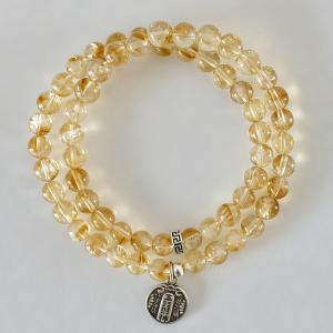 Golden Citrine Double-Wrap Bracelet with Silver Fortune Coin – Prosperity & Balance
