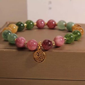 Fortune Blessing Bracelet – Multi-Color Tourmaline with “Fu” Charm