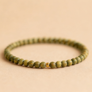 Green Sandalwood Bead Ring with Golden Accent – Women’s Natural Balance