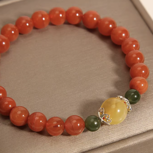 Radiant Harmony Bracelet – South Red Agate, Jade & Amber Luck Bead