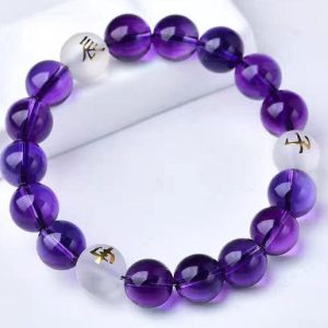 Amethyst Bracelet with Mantra Accents – Clarity & Protection