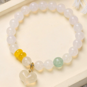 Pure Heart Bracelet – White Agate & Chalcedony with Heart Charm