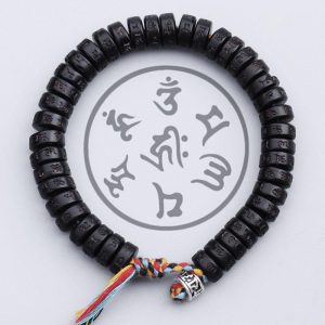 Coconut Shell Beads Bracelet with Engraved Mantra - Buddha & Karma
