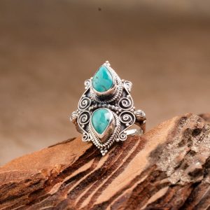 Twin Turquoise 925 Sterling Silver Ring – Protection & Calm