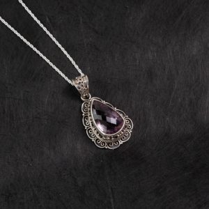 Amethyst Teardrop Filigree Silver Pendant – Clarity & Calm