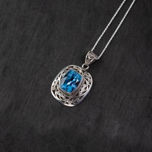 Blue Topaz Filigree Silver Pendant – Clarity & Communication