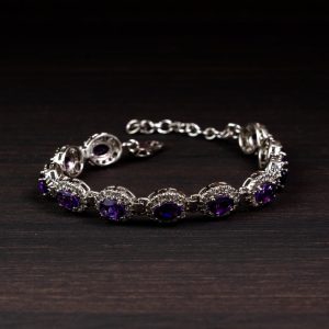 Amethyst Halo Silver Bracelet – Clarity & Calm