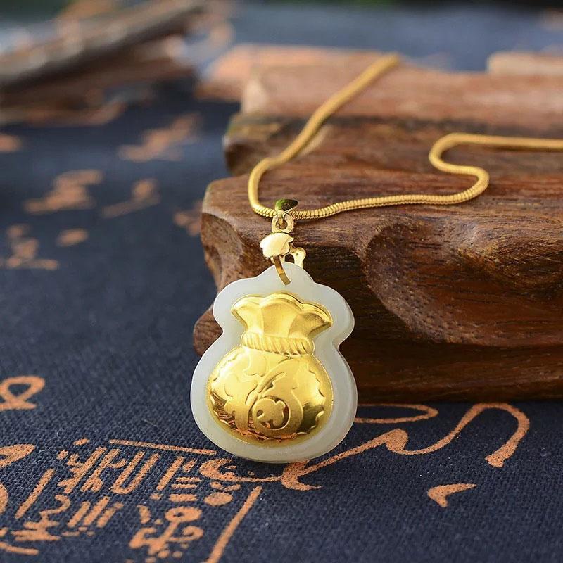 LuckyWealthBagHetianJadePendant-06 Jade Money Bag Necklace - Feng Shui Wealth Activator - Buddha & Karma