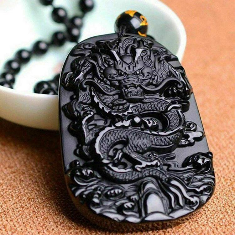 NaturalBlackObsidianDragonNecklace-Protection_Luck_Success1 Natural Black Obsidian Dragon Protection Necklace - Buddha & Karma