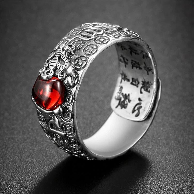 NaturalGarnetPixiuRing-FengShuiWealthRing1 Natural Garnet Pixiu Ring - Feng Shui Wealth Ring - Buddha & Karma
