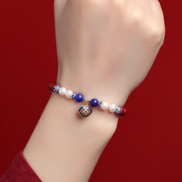 Cinnabar & Pearl Longevity Lock Bracelet – Blessing & Protection