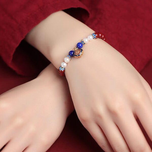 Cinnabar & Pearl Longevity Lock Bracelet – Blessing & Protection