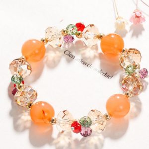 Orange Agate & Crystal Bead Bracelet – Women’s Vibrance & Joy