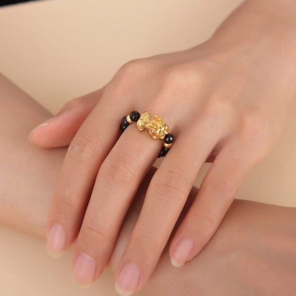 Pixiu Black Obsidian Wealth Ring - Buddha & Karma