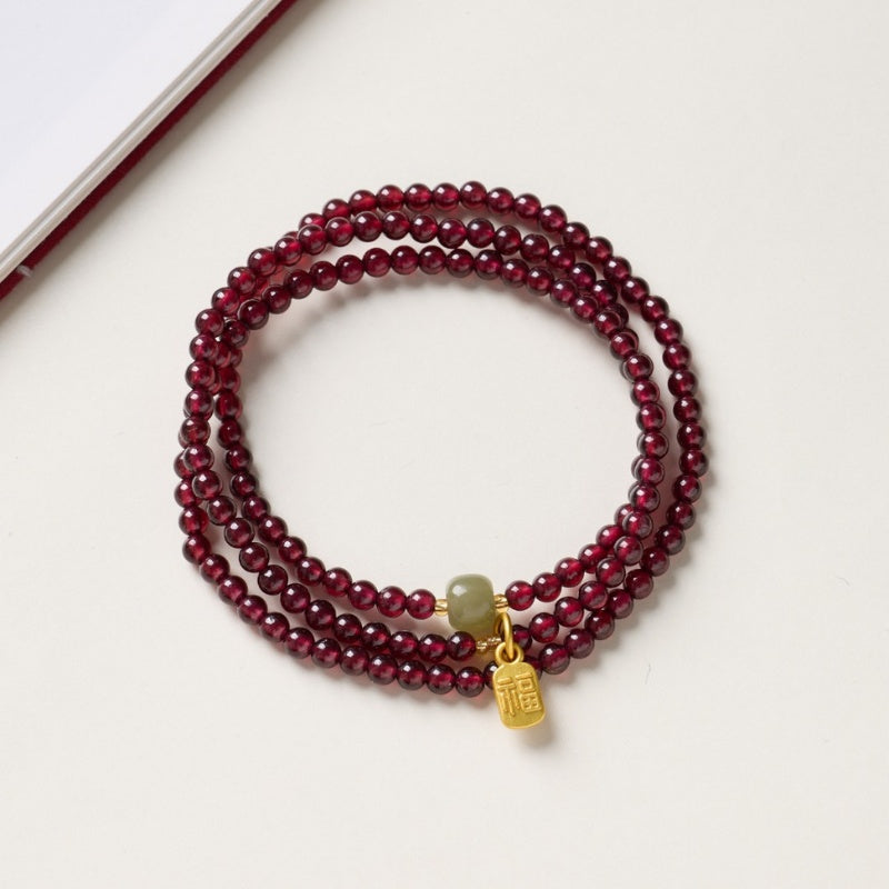 RedGarnetBeadsFuWealthBracelet1 Exclusive: Red Garnet Beads Fu Wealth Bracelet - Buddha & Karma