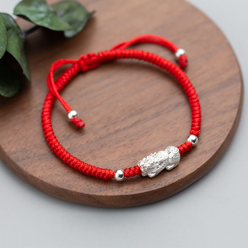 RedStringSilverPixiuBracelet-AttractWindfallLuck2_1 Red String Silver Pixiu Bracelet - Attract Windfall Luck - Buddha & Karma