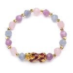 The Prosperity Bracelet - Amethyst, Aquamarine, Rose Quartz Pixiu - Buddha & Karma