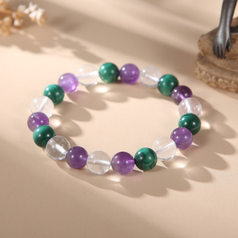 TripleHealingBracelet1 Triple Healing Bracelet – Amethyst, Malachite, Clear Quartz - Buddha & Karma