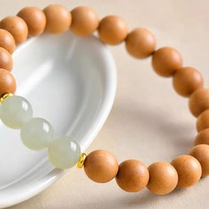 Hetian Jade & Peach Wood Bracelet – Harmony & Grounding