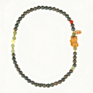 Double-Wrap Wooden Bead Necklace with Lucky Cat Pendant – Prosperity & Blessings