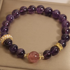 Celestial Romance Bracelet – Amethyst & Strawberry Quartz Grace