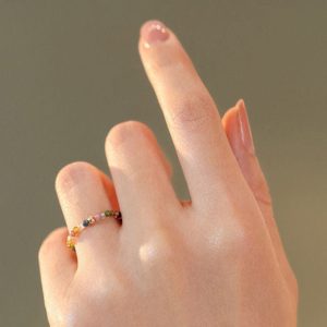 Natural Tourmaline Bead Ring with Golden Accent – Women’s Luck & Balance
